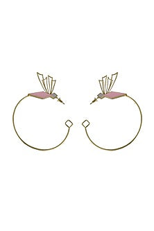 Gold Finish Enameled Hoop Earrings