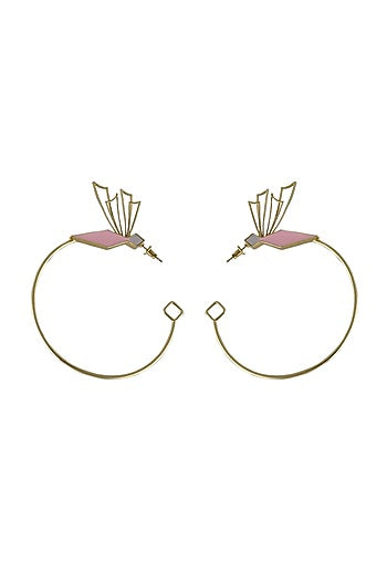 Gold Finish Enameled Hoop Earrings