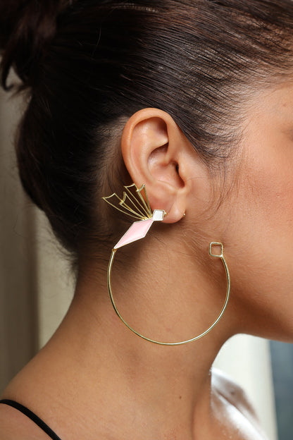 Gold Finish Enameled Hoop Earrings