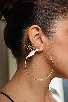 Gold Finish Enameled Hoop Earrings
