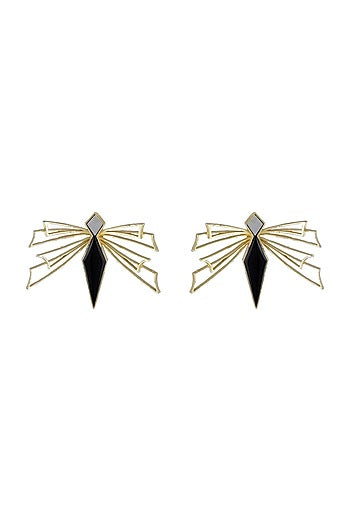 Gold Finish Enameled Stud Earrings