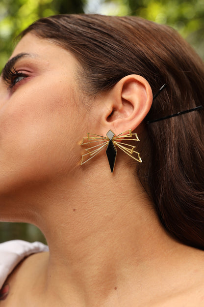 Gold Finish Enameled Stud Earrings