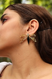 Gold Finish Enameled Stud Earrings