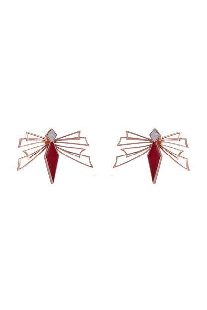 Rose Gold Finish Enameled Stud Earrings