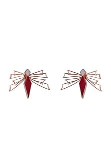 Rose Gold Finish Enameled Stud Earrings
