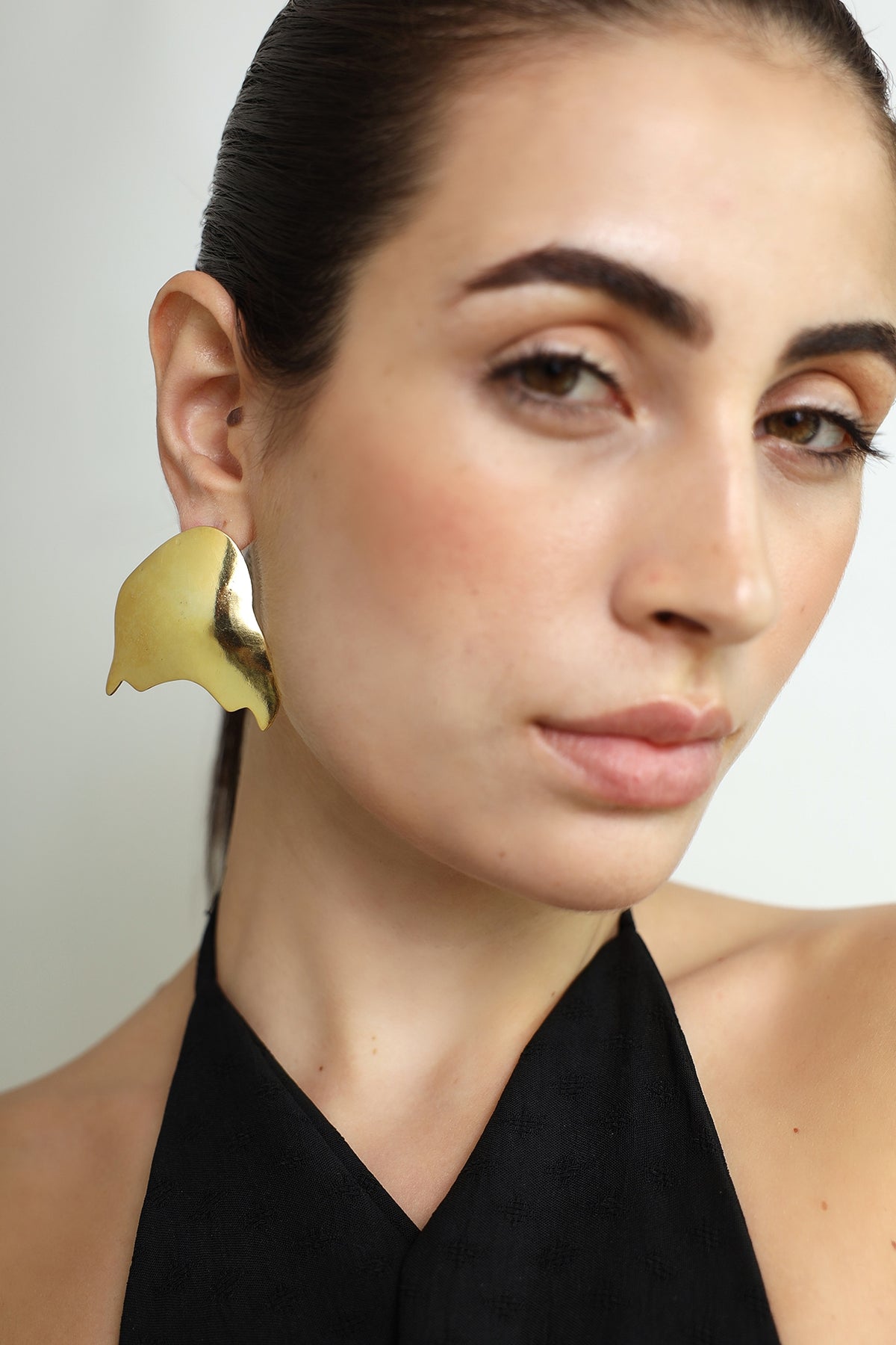 Gold Finish Ripple Stud Earrings