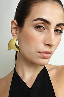 Gold Finish Ripple Stud Earrings