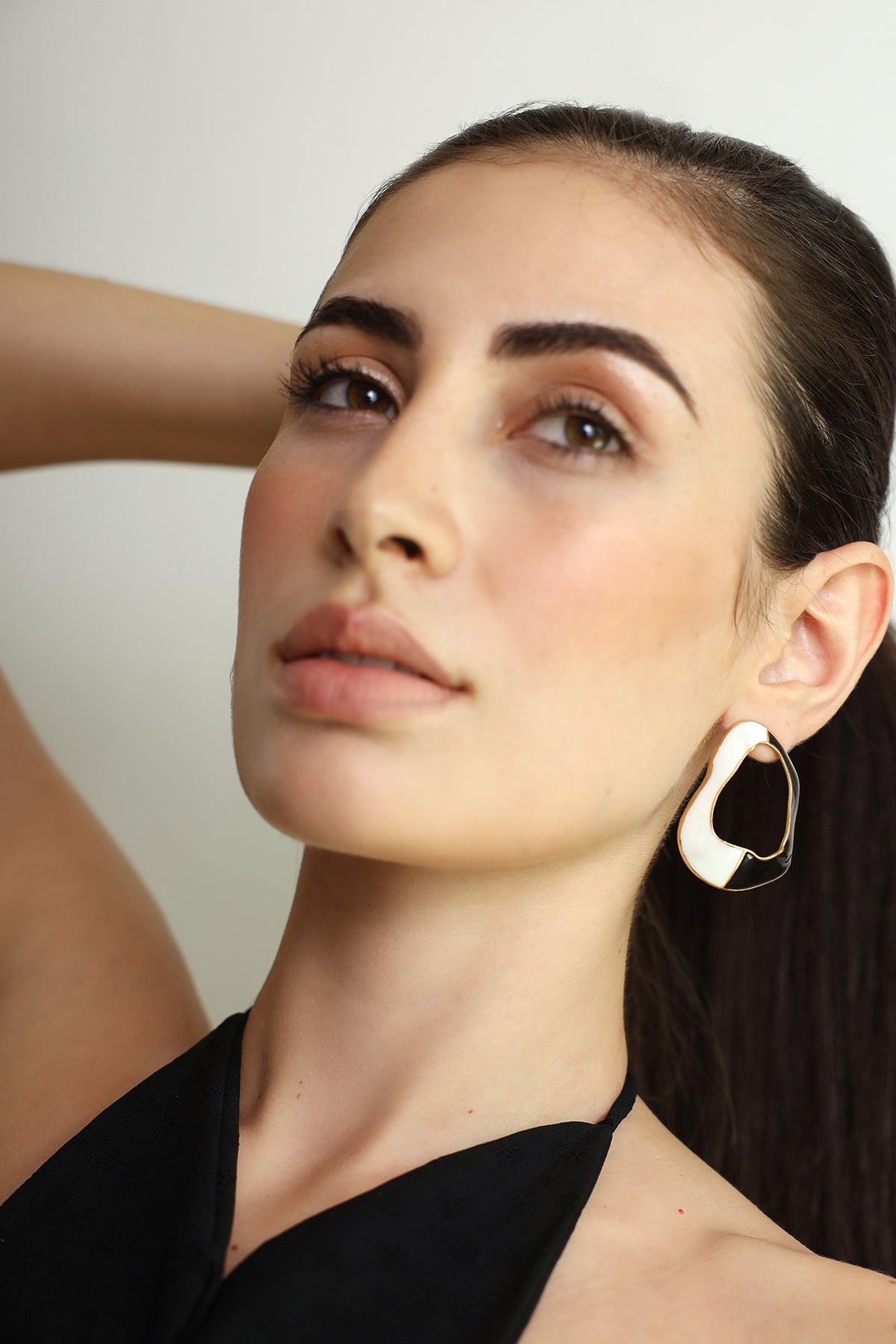 Gold Finish Enameled Cascade Stud Earrings