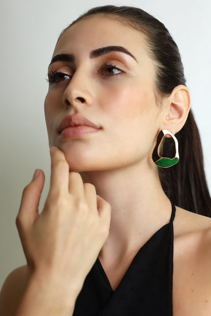 Gold Finish Crest Stud Earrings