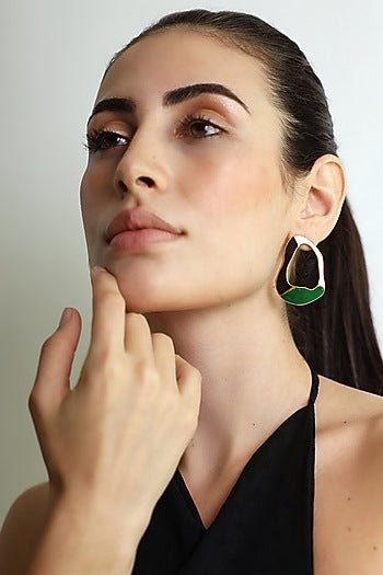 Gold Finish Crest Stud Earrings