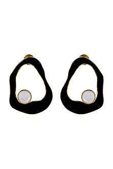 Gold Finish Mother Of Pearl Enamel Stud Earrings