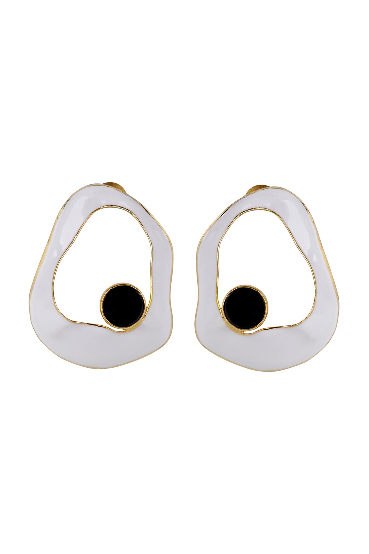 Gold Finish Black Onyx Enameled Stud Earrings