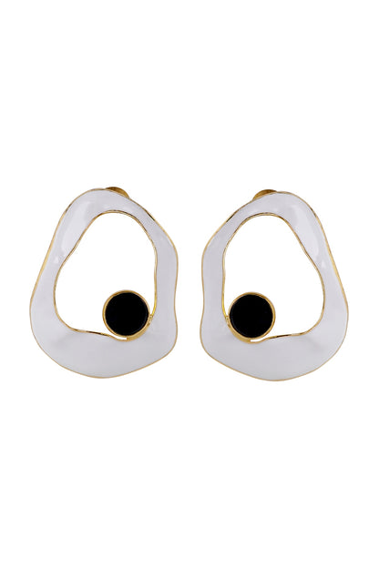 Gold Finish Black Onyx Enameled Stud Earrings