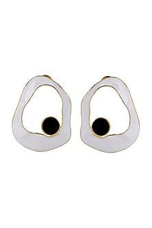 Gold Finish Black Onyx Enameled Stud Earrings