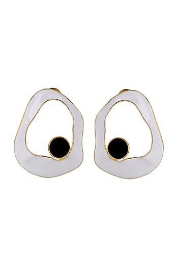 Gold Finish Black Onyx Enameled Stud Earrings