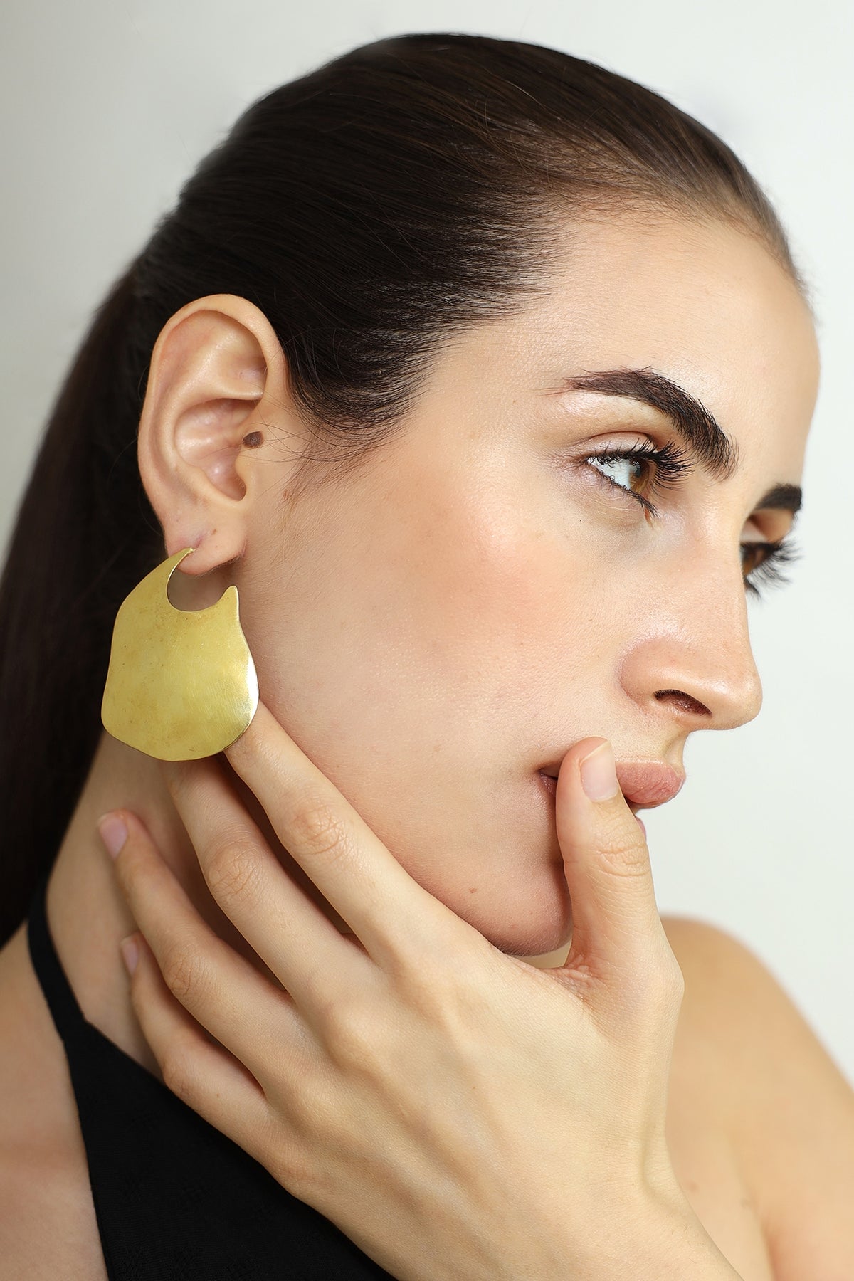 Gold Finish Curved Stud Earrings