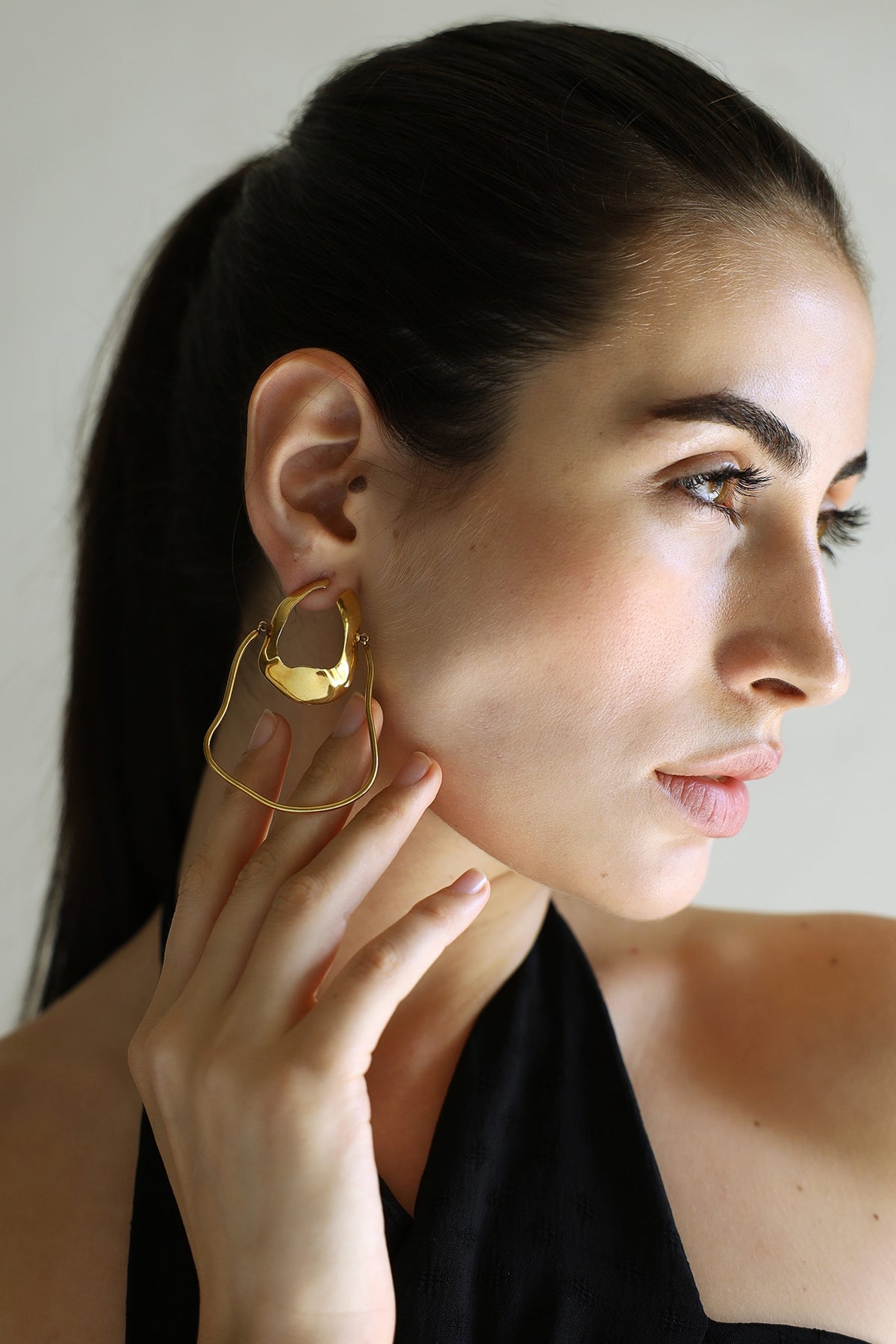 Gold Finish Irregular Hoop Earrings