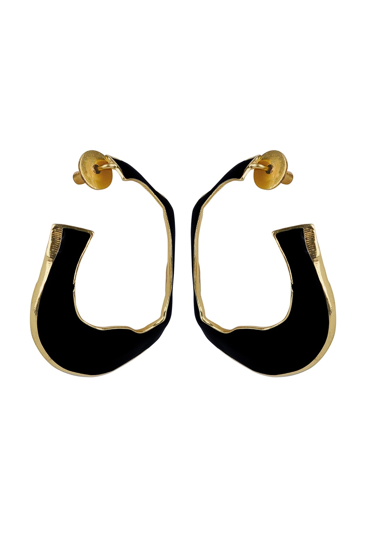 Gold Finish Black Fluid Hoop Earrings