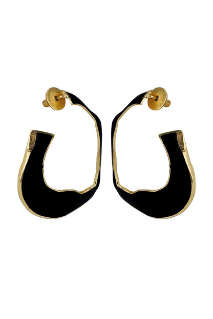 Gold Finish Black Fluid Hoop Earrings