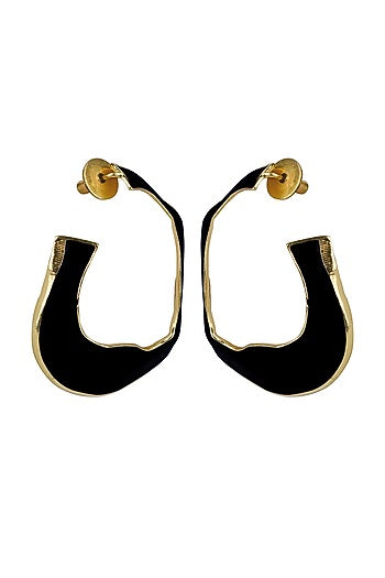 Gold Finish Black Fluid Hoop Earrings