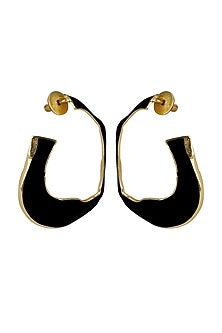 Gold Finish Black Fluid Hoop Earrings