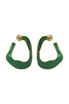 Gold Finish Green Fluid Hoop Earrings
