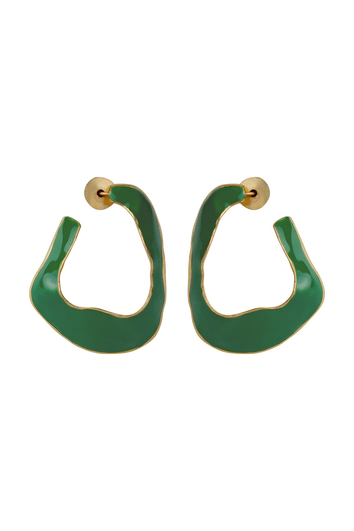 Gold Finish Green Fluid Hoop Earrings