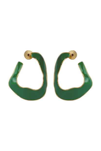 Gold Finish Green Fluid Hoop Earrings