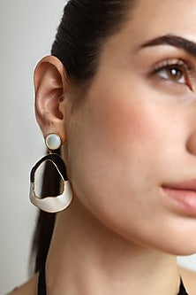 Gold Finish Mother Of Pearl Enameled Dangler Earrings