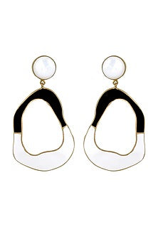 Gold Finish Mother Of Pearl Enameled Dangler Earrings