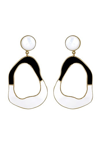 Gold Finish Mother Of Pearl Enameled Dangler Earrings