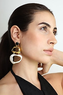 Gold Finish Black Onyx Enameled Dangler Earrings