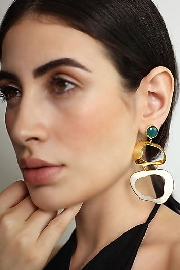 Gold Finish Onyx Enameled Dangler Earrings