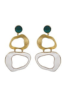 Gold Finish Onyx Enameled Dangler Earrings
