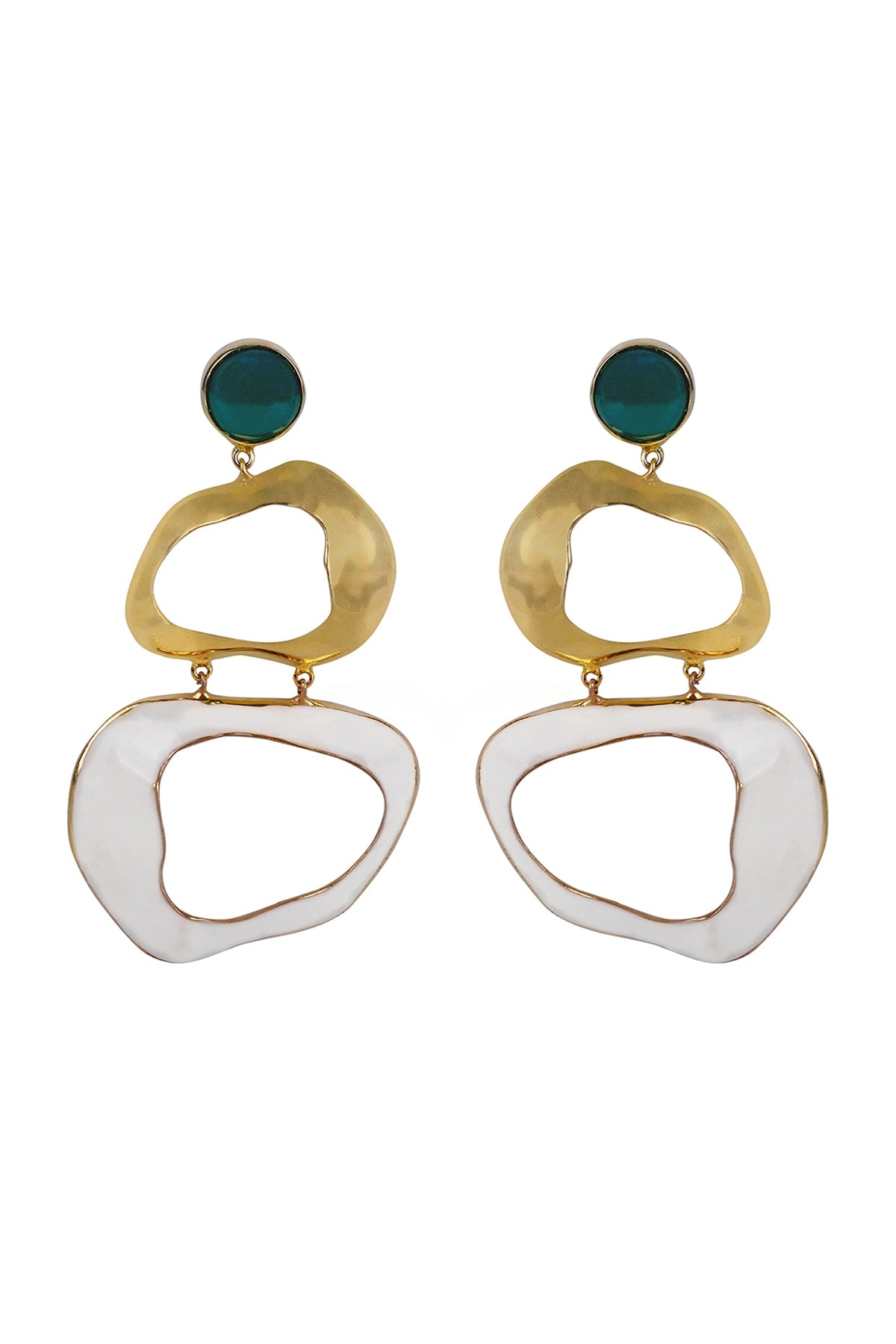 Gold Finish Onyx Enameled Dangler Earrings