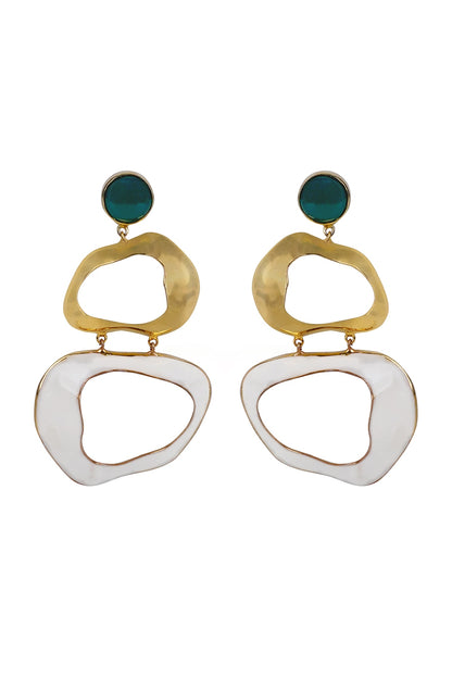 Gold Finish Onyx Enameled Dangler Earrings