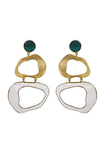 Gold Finish Onyx Enameled Dangler Earrings