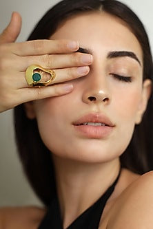 Gold Finish Green Onyx Ring