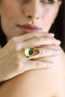Gold Finish Green Onyx Ring