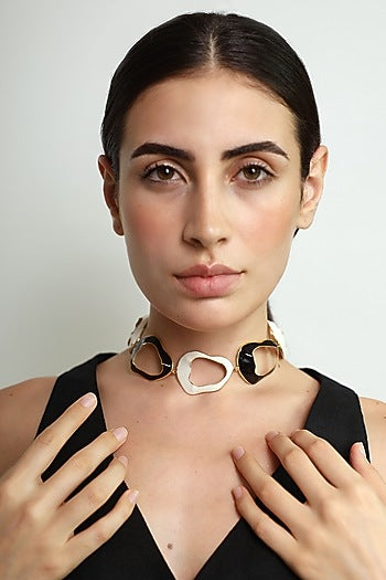 Gold Finish Wave-Shaped Enameled Necklace