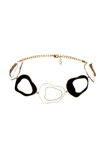 Gold Finish Wave-Shaped Enameled Necklace