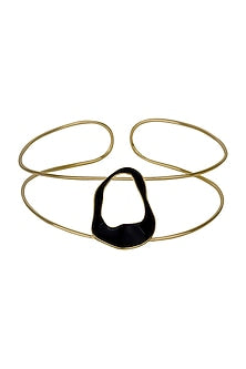 Gold Finish Black Enameled Choker Necklace
