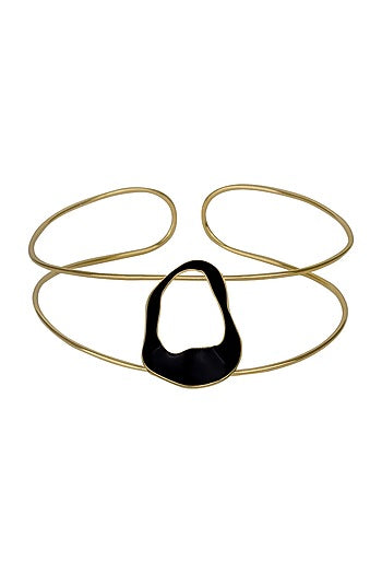 Gold Finish Black Enameled Choker Necklace