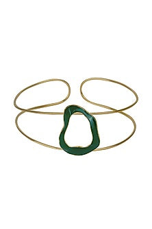 Gold Finish Green Enameled Choker Necklace