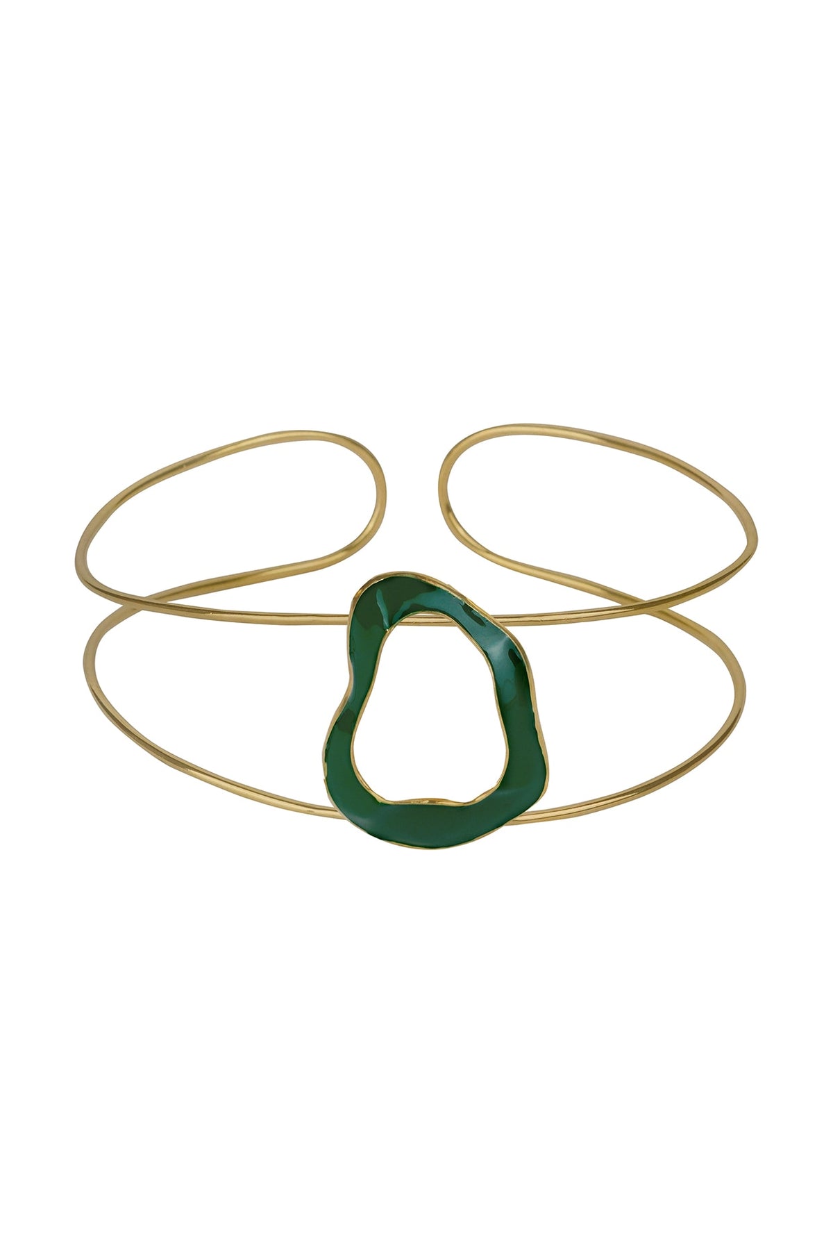 Gold Finish Green Enameled Choker Necklace