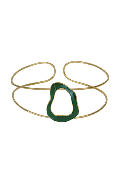 Gold Finish Green Enameled Choker Necklace