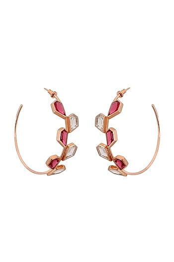 Rose Gold Plated Pink Quartz Galah Hoop Earrings