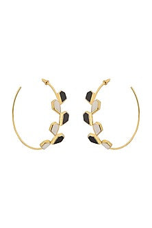 Gold Plated Black & White Onyx Hoop Earrings