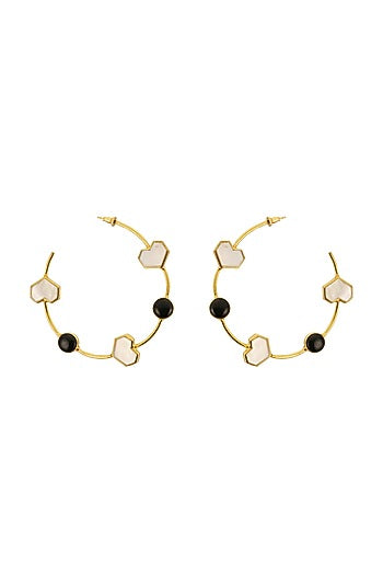 Gold Plated Onyx Handcrafted Hoop Earrings