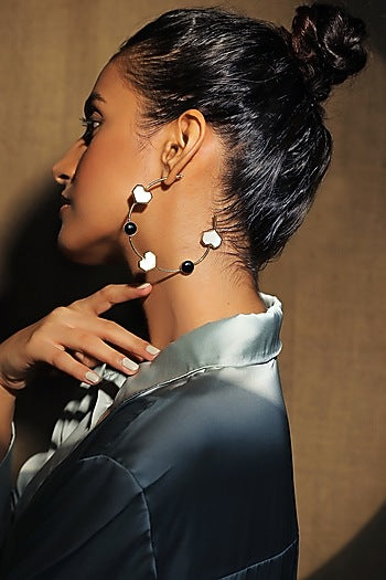 Gold Plated Onyx Handcrafted Hoop Earrings